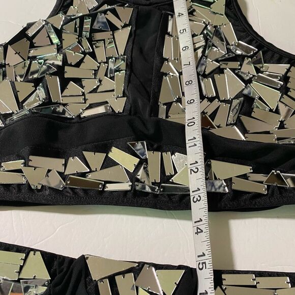 Glamour dance costume broken glass two-piece silver embellishment XLA/LA - Picture 4 of 11